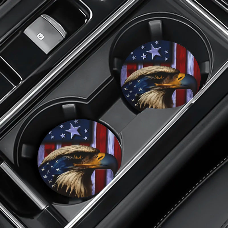 2pcs/set American Flag Eagle Pattern Coasters - Durable PU Leather, Non Slip, Waterproof, Heat-Insulating, and Easy to Clean - Perfect for Car Interior Decor and Desktop Decor, Multipurpose Coasters for Cars, Dining Tables, a