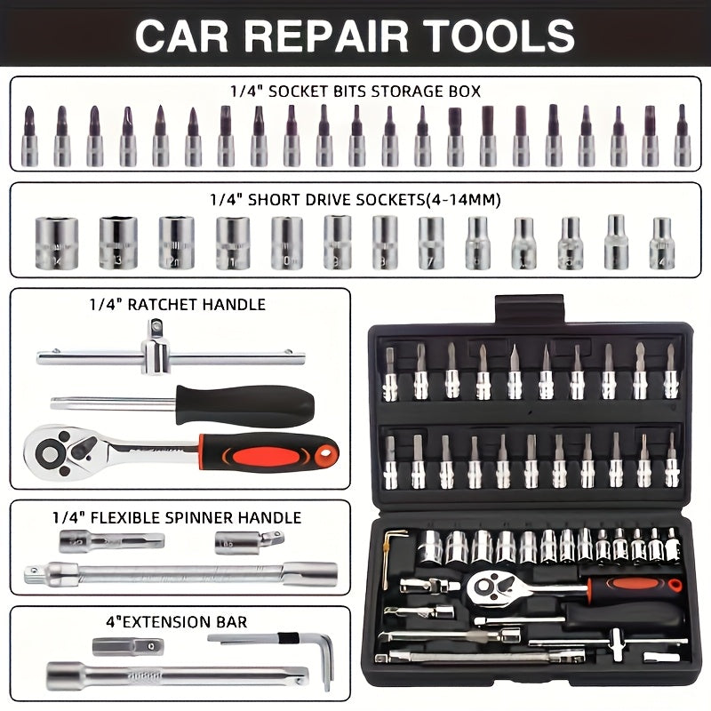 High-end Professional Tool Set, Automotive/motorcycle/bicycle Repair Mechanical Tool Kit, 1/4 Inch Drive Depth And Standard Wrench Set, Racing-grade Automotive Parts Repair Ratchet Wrench, And Other Automotive Repair Accessor