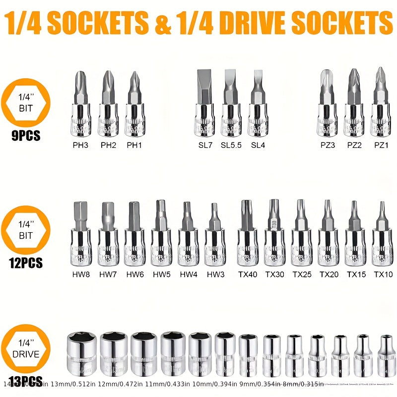 High-end Professional Tool Set, Automotive/motorcycle/bicycle Repair Mechanical Tool Kit, 1/4 Inch Drive Depth And Standard Wrench Set, Racing-grade Automotive Parts Repair Ratchet Wrench, And Other Automotive Repair Accessor