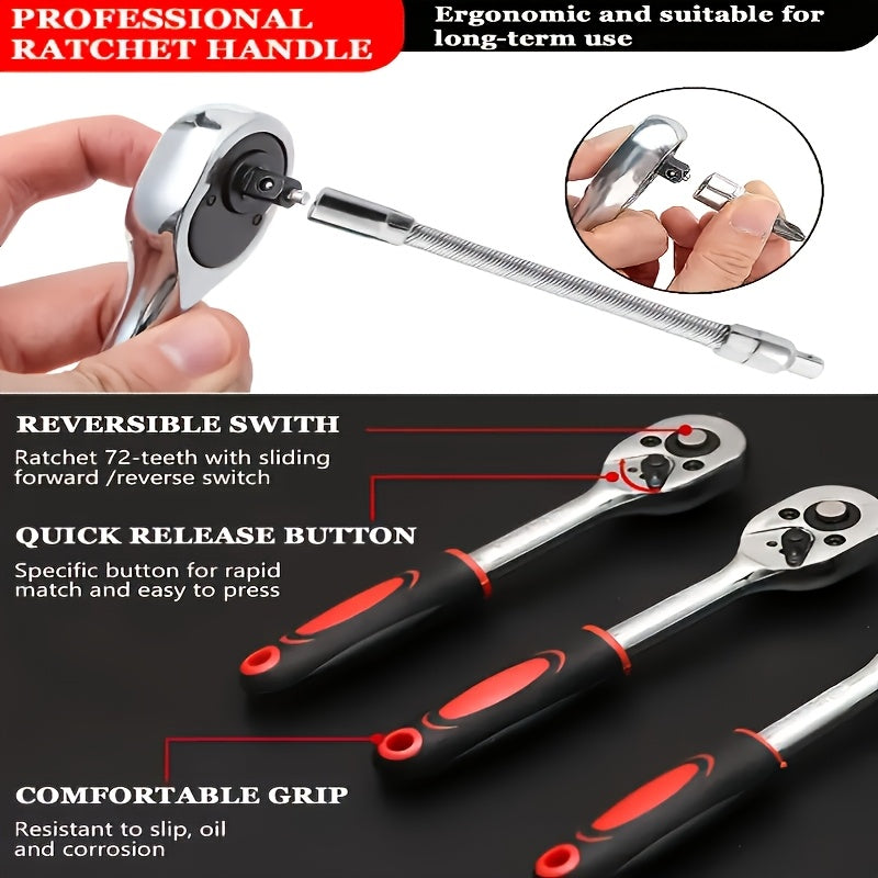 High-end Professional Tool Set, Automotive/motorcycle/bicycle Repair Mechanical Tool Kit, 1/4 Inch Drive Depth And Standard Wrench Set, Racing-grade Automotive Parts Repair Ratchet Wrench, And Other Automotive Repair Accessor