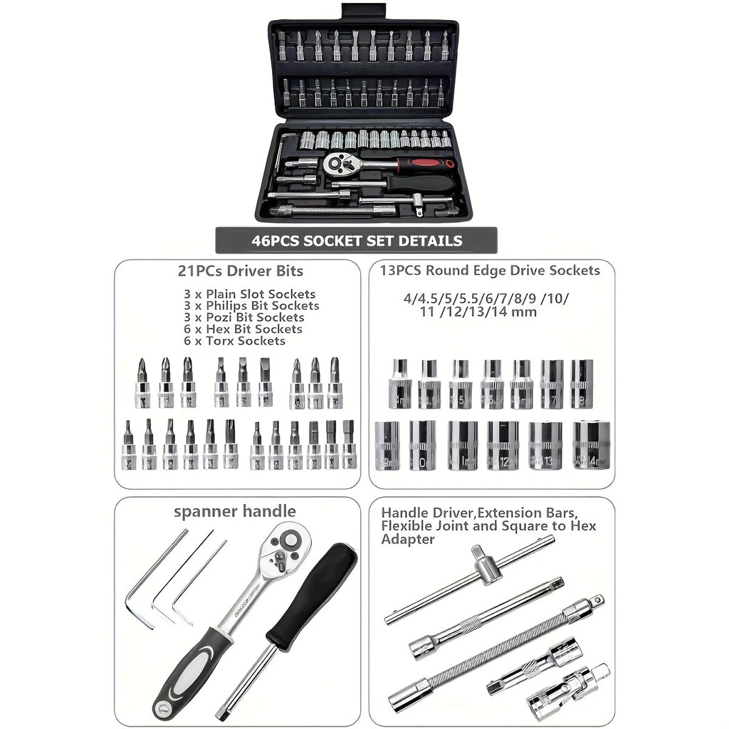 High-end Professional Tool Set, Automotive/motorcycle/bicycle Repair Mechanical Tool Kit, 1/4 Inch Drive Depth And Standard Wrench Set, Racing-grade Automotive Parts Repair Ratchet Wrench, And Other Automotive Repair Accessor
