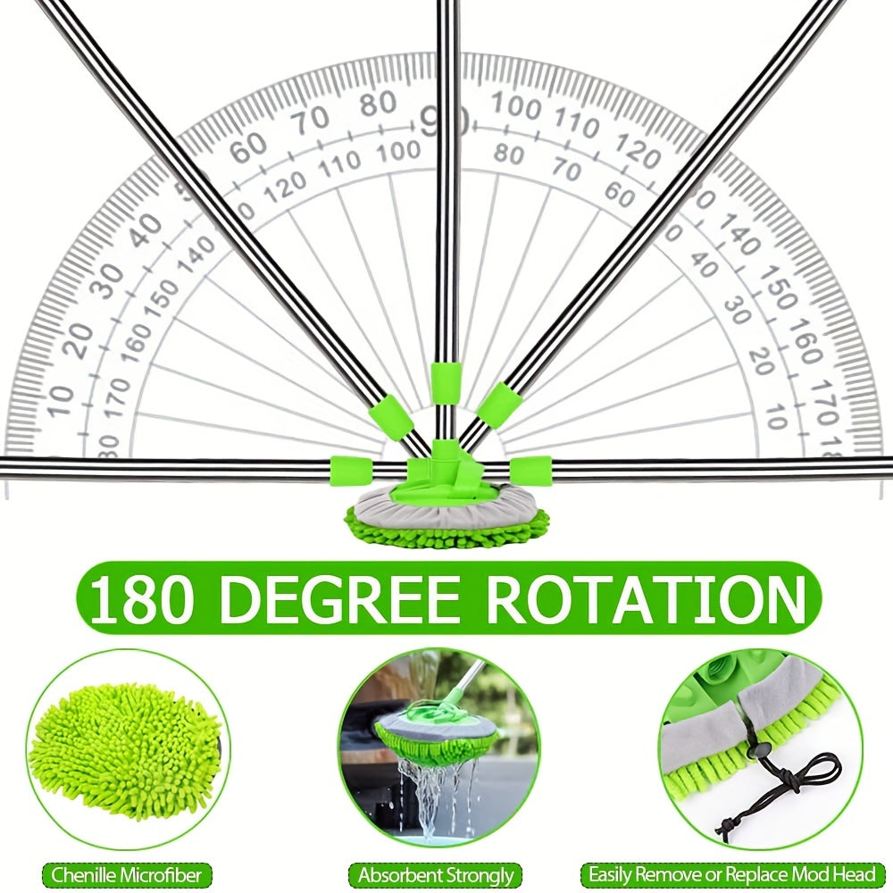 47.5" Long Handle Car Wash Brush Mop Kit for Washing, Detailing, Cleaning Automotive Truck SUV RV Trailer with Sponge Duster Mitt, Won't Hurt Paint