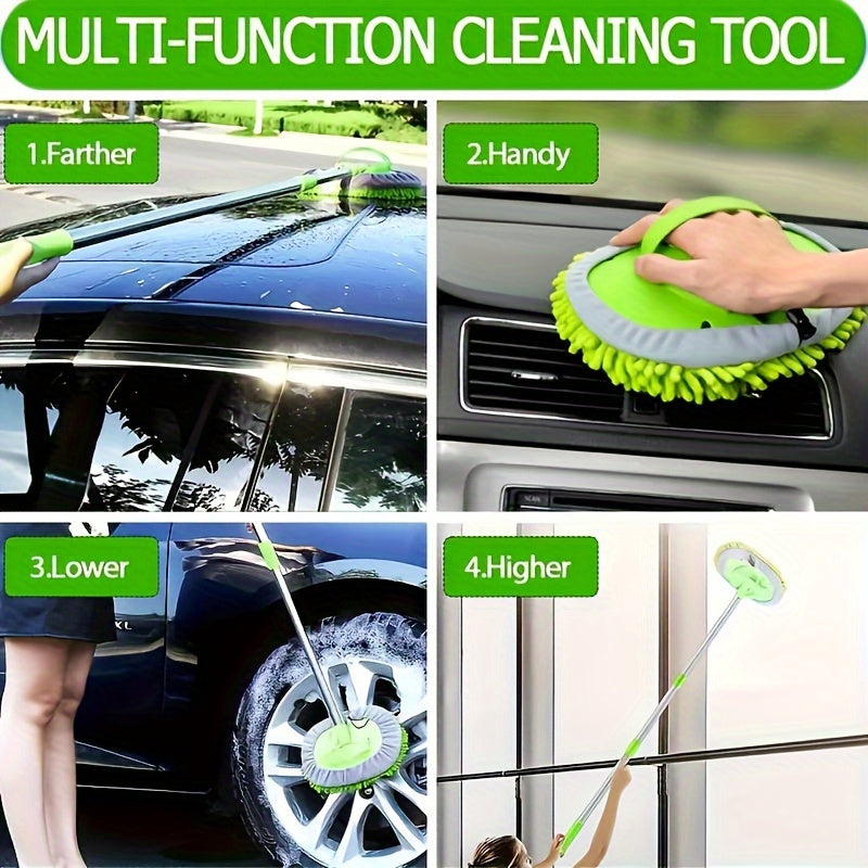 47.5" Long Handle Car Wash Brush Mop Kit for Washing, Detailing, Cleaning Automotive Truck SUV RV Trailer with Sponge Duster Mitt, Won't Hurt Paint