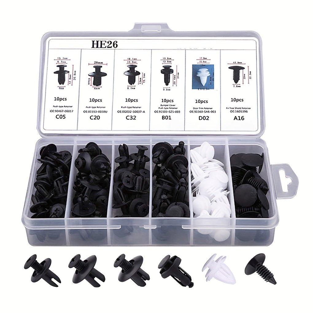 Automotive Plastic Buckle Mixed Universal Body Fixing Screw Clip Nylon Clip [Model: HE26] [OPP Bag Packaging] [Combined 60pcs, Separate 100pcs]