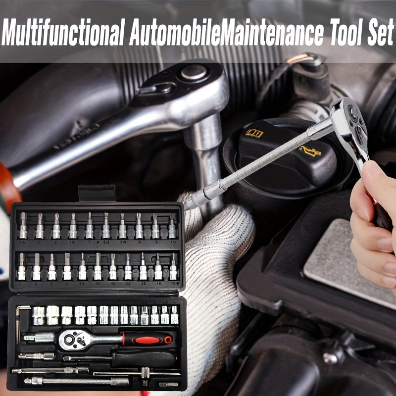 High-end Professional Tool Set, Automotive/motorcycle/bicycle Repair Mechanical Tool Kit, 1/4 Inch Drive Depth And Standard Wrench Set, Racing-grade Automotive Parts Repair Ratchet Wrench, And Other Automotive Repair Accessor