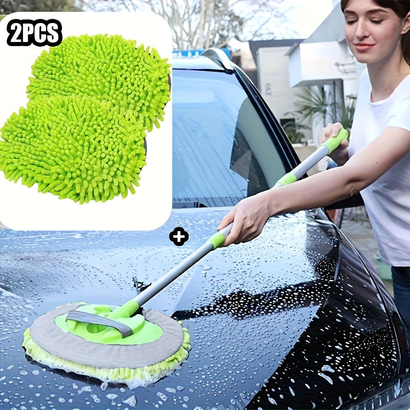 47.5" Long Handle Car Wash Brush Mop Kit for Washing, Detailing, Cleaning Automotive Truck SUV RV Trailer with Sponge Duster Mitt, Won't Hurt Paint