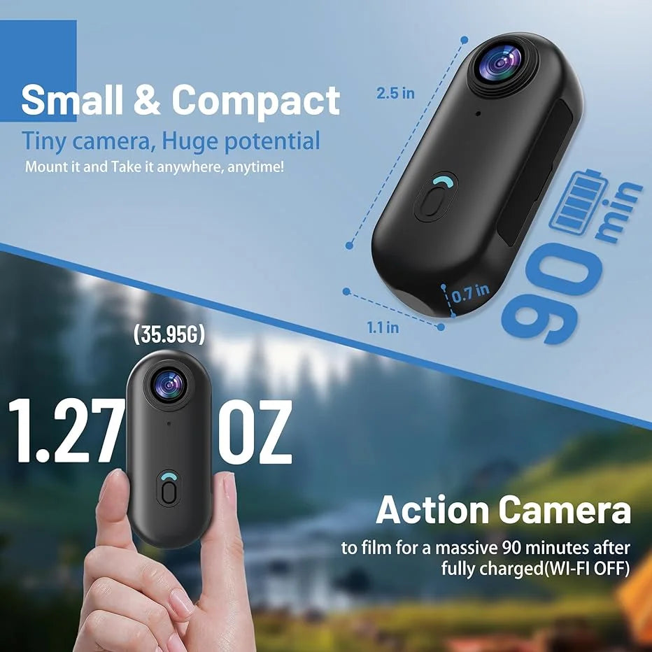 Magnetic 4K Mini Action Camera HD 1080P WiFi Wireless Body Mount POV Holder Bodycam Vlogging Motorcycle Helmet Sports Video Cam
