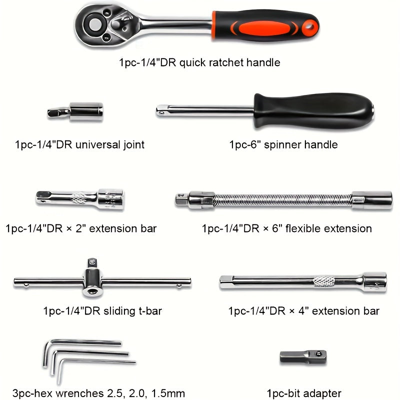 High-end Professional Tool Set, Automotive/motorcycle/bicycle Repair Mechanical Tool Kit, 1/4 Inch Drive Depth And Standard Wrench Set, Racing-grade Automotive Parts Repair Ratchet Wrench, And Other Automotive Repair Accessor