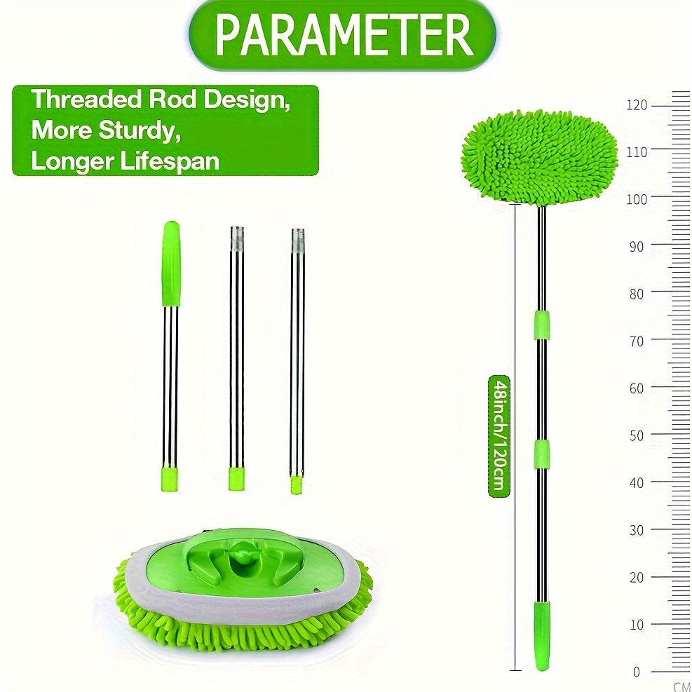 47.5" Long Handle Car Wash Brush Mop Kit for Washing, Detailing, Cleaning Automotive Truck SUV RV Trailer with Sponge Duster Mitt, Won't Hurt Paint