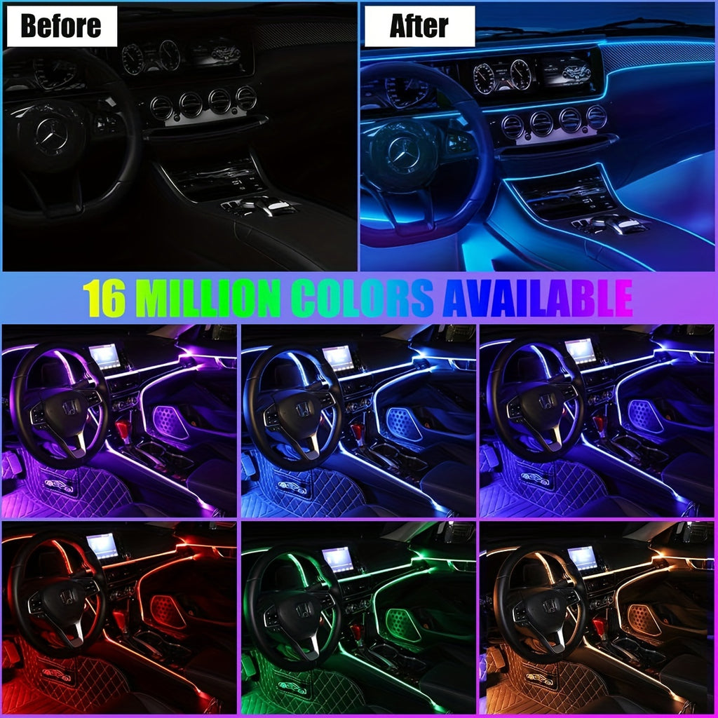 196 Inch Car Interior LED Strip Lights, RGB USB Ambient Led Lighting Kit With App Control Fiber Optics&Music Sync Rhythm, for Car Door, Console&Dashboard